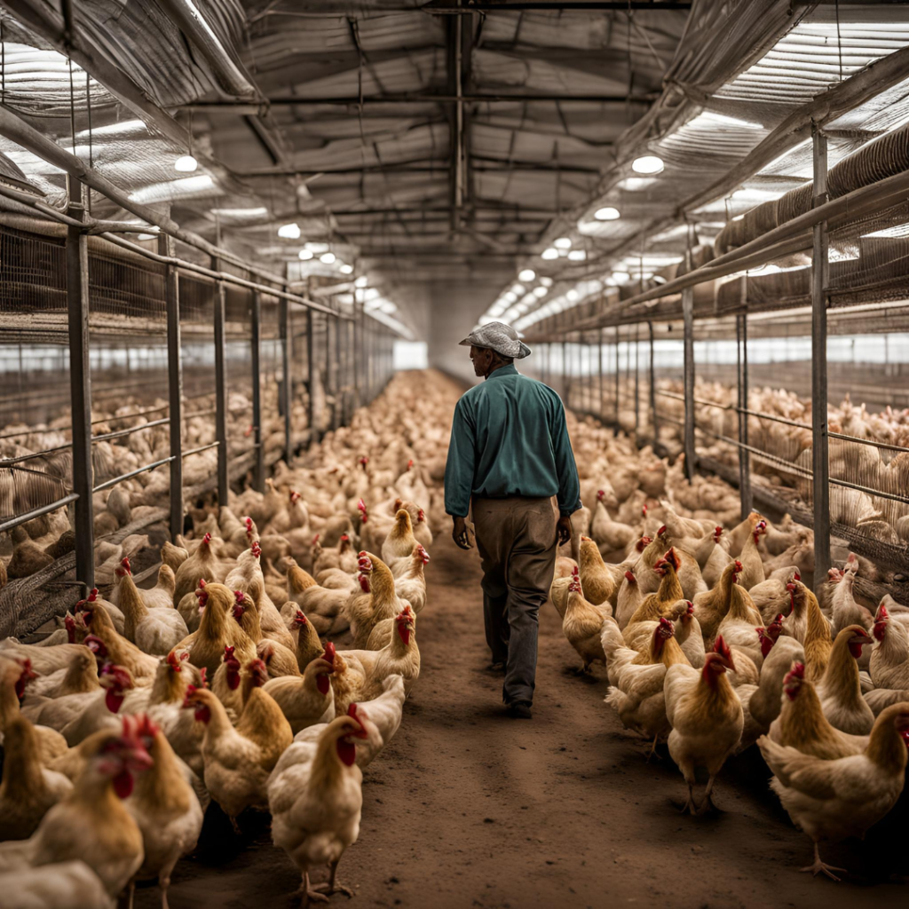 a man walk in poultry farm